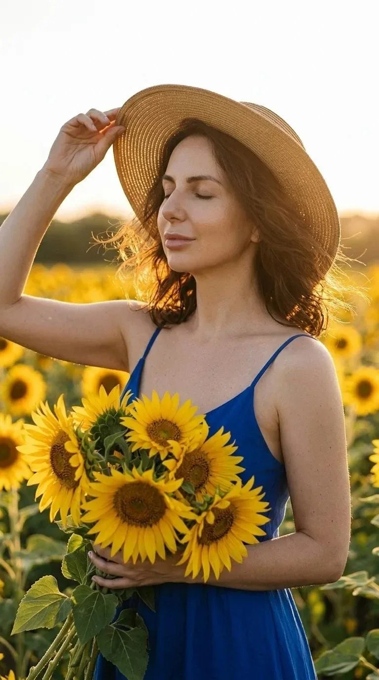 Пример фотообраза Подсолнухи и шляпа