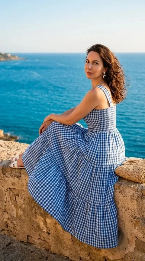 Платье в клетку и море