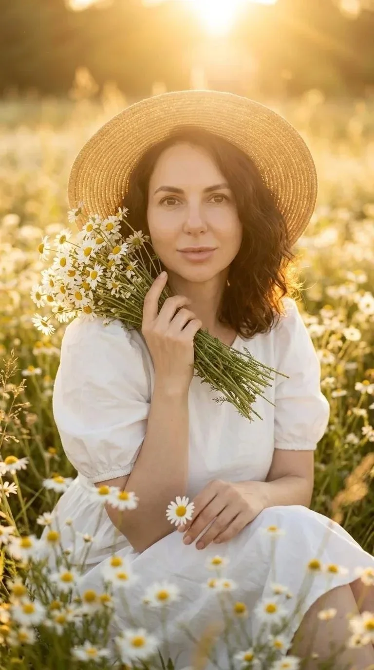 Пример фотообраза Ромашки и шляпа